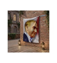 Yan Portre Atatürk poster Bayrak Raşel Kumaş 100x150 cm ATA45