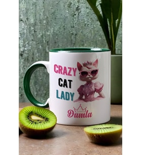 Crazy Cat Lady Hediye Kupa Bardak Arkadaşa Hediye (Yeşil)