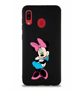 Samsung Galaxy A20 Soft Premier Kapak Minnie Mouse-D Tasarımlı Silikon Kılıf - Siyah (Şeffaf)