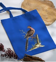 BK Gift Kuş Tasarımlı Mavi Kumaş Bez Çanta, Baskılı Omuz Çantası, Alışveriş Çantası, Arkadaşa Hediye-1