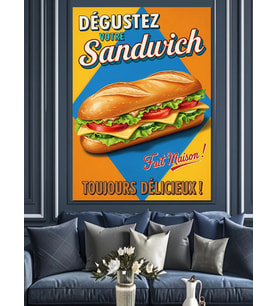 Tavuklu Sandviç Retro Reklam Dekoratif Kanvas - Mdf Ahşap Tablo