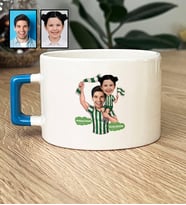 Kişiye Özel Karikatürlü Yeşil Beyaz Baba Kız Lüks Fincan Babalar Günü Hediyesi