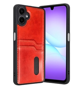 Northcity Samsung Galaxy A07 4G Uyumlu Sara Kartvizitli Deri Kılıf - Kırmızı
