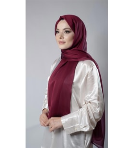 Bordo Düz Klasik Şal Şifon Kumaş Janjan Abiye 202108_16