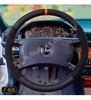 Mercedes E W124-S124-C124 Dikme Direksiyon Kılıfı Alcantara Süet Mat Karbon Kırmızı Yüzük ve Dikiş 4 Kollu-Geniş Dikdörtgen-Tuşsuz 1984-1993
