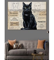 Siyah Kedi Gazete Fon Dekoratif Kanvas - Mdf Ahşap Tablo