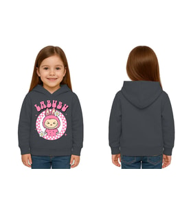 Unisex Baskılı Çocuk Swaetshirt Labubu Baskılı Kapüşonlu 3 İplik Şardonlu (Füme)