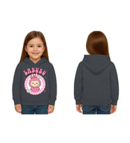 Unisex Baskılı Çocuk Swaetshirt Labubu Baskılı Kapüşonlu 3 İplik Şardonlu (Füme)