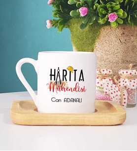 Harita Mühendisi Türk Kahvesi Fincanı Ahşap Altlıklı
