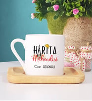 Harita Mühendisi Türk Kahvesi Fincanı Ahşap Altlıklı