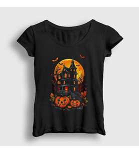 Presmono Kadın Siyah Haunted House Halloween Cadılar Bayramı T-Shirt 500628tt