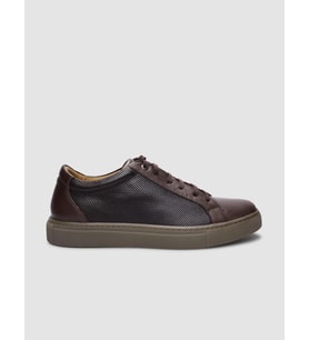 %100 Hakiki Deri Kahverengi Bağcıklı Erkek Sneaker