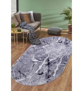 Dijidekor Halı Gri Granit Yıkanabilir Saçaksız Oval Kesme İnce Yolluk Kilim Salon Halısı Modelleri