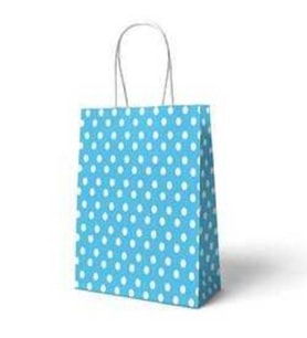 Mavi Puanlı Büküm Saplı 6 Adet Hediye Çantası 22 x 24 cm