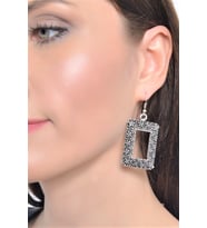 Kadın Antik Gümüş Kaplama Sallantılı Geometrik Küpe