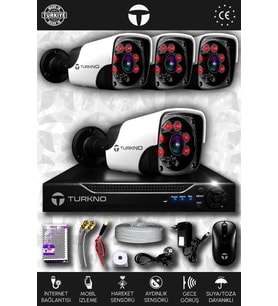TURKNO 4 Kameralı Pania 4 Dış Kamera Set HDD'siz Full HD Gece Görüşlü Güvenlik Kamerası Sistemi