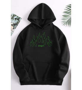 Unisex Green Angel Fire Sweatshirt (Siyah)