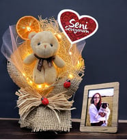 Kişiye Özel Led Işıklı & Fotoğraflı & Ayıcıklı Buket / KALPLİ SENİ SEVİYORUM Temalı