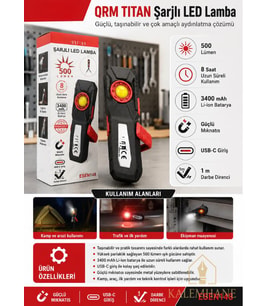 Kalemhane Şarjlı LED Çalışma Lambası – 500 Lümen