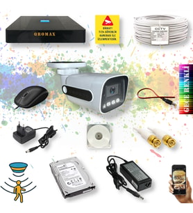Qromax 1 Kameralı Set - Gece Renkli Gösteren Hareket Algılayan 5MP SONY Lensli 4 Ultra Warm Ledli 1080P FULLHD Güvenlik Kamerası Seti 784W