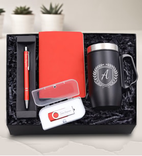 Kişiye Özel 280 ML Kulplu Çelik Termos & Gümüş Renk Detaylı Kırmızı Tükenmez Kalem & Kırmızı Dikişli Mini Not Defteri & 32 GB Kırmızı Usb Hediye Seti
