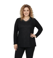 Kadın Siyah V Yaka Taşlı Bluz BGL-ST05149