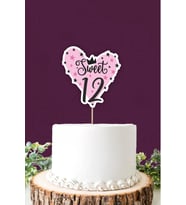 Sweet 12 pembe-siyah Pasta Süsü *Kalın Kağıt