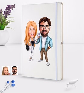 BK Gift Kişiye Özel Sevgililer Karikatürlü Beyaz Termo Deri Defter 16x24cm Model 93