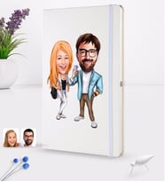 BK Gift Kişiye Özel Sevgililer Karikatürlü Beyaz Termo Deri Defter 16x24cm Model 93