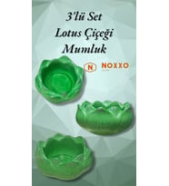 3 lü Lotus Çiçeği Mumluk Seti - Dekoratif Tealight Mumluk Beton Yeşil