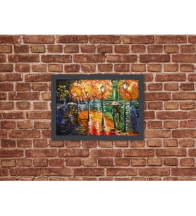 Ahşap Kendinden Çerçeveli Tablo - Afremov - Aşk Yolu Yağlı Tablo, Standart - 20x28cm (Çok Renkli)