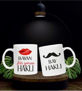 KİŞİYE ÖZEL 2Lİ BASKILI KUPA BARDAK BAY BAYAN HAKLI