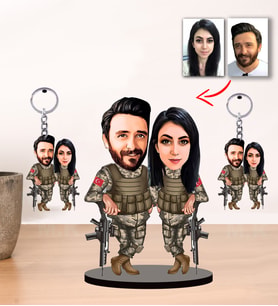 Kisiye Özel Karikatür Asker Çift Biblo