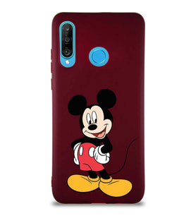 Huawei P30 Lite Soft Premier Kapak Mickey Mouse-E Tasarımlı Silikon Kılıf - Mürdüm (Şeffaf)