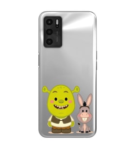 Oppo A16 / A55 Uyumlu Shrek ve Eşek Tasarımlı Şeffaf Telefon Kılıfı