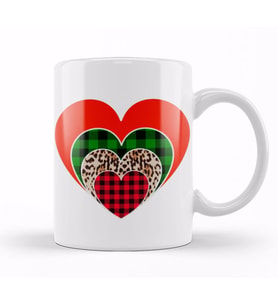 Love Hearts Leopard Print and Buffalo Plaid LOVE Valentines Day Love Kupa Bardak Porselen