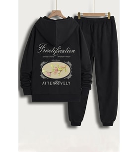 Unisex Fructification Baskılı Eşofman Takımı (Siyah)