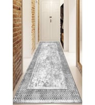 Dijital Baskılı Kaymaz Taban Yıkanabilir Modern Yolluk Ve Koridor Halısı NDU-SD-663 (Gri)