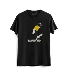 Banana Fish Resimli  Siyah Tshirt
