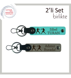 Adım Adım Zafer Kazananlara, Ritimli Duruş Temalı, İsme Yazılı Anahtarlık, Turkuaz-Kül Gri