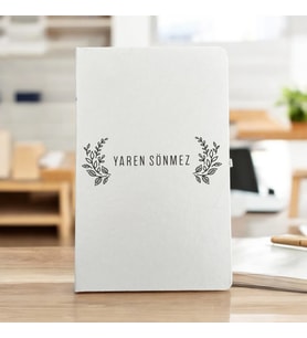 Kişiye Özel İsimli Çiçekli Çerçeve Tasarım Beyaz Defter Ajanda