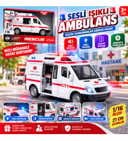 Pilli Sesli Işıklı 1/16 Ölçek Ambulans Oyuncak 21 cm Gerçekçi Kurtarma Aracı