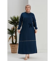 KOL VE ETEK TAŞLI ELBİSE  LACİVERT YASEMİN MODEL