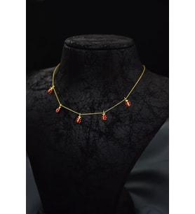 925 Ayar Gümüş Gold Kaplama Mineli Sıralı Uğur Böceği Kolye