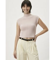 Kadın Yarım Balıkçı Yaka Fitilli Triko Kolsuz Crop Bluz