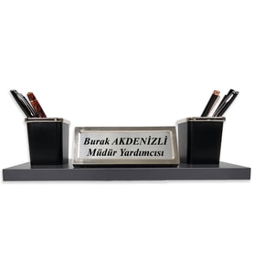 Nevila Antrasit Renk Lüks Krom Detaylı Masa İsimliği Kalemlik Notluk Seti Yeni İş Ofis Hediyesi