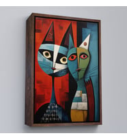 Çerçeveli Pablo Picasso Tarzı - Soyut Renkli Kedi Tablo (Siyah)