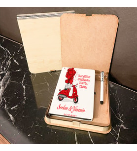 Sevgiliye Hediye Ahşap Kutulu Defter Kalem Set 023