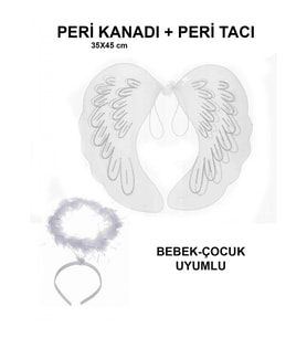 Mey İthalat® Beyaz Dantel Tüllü Peri Kanadı ve Peri Tacı Seti 45x40 cm