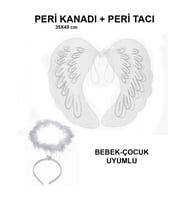 Mey İthalat® Beyaz Dantel Tüllü Peri Kanadı ve Peri Tacı Seti 45x40 cm